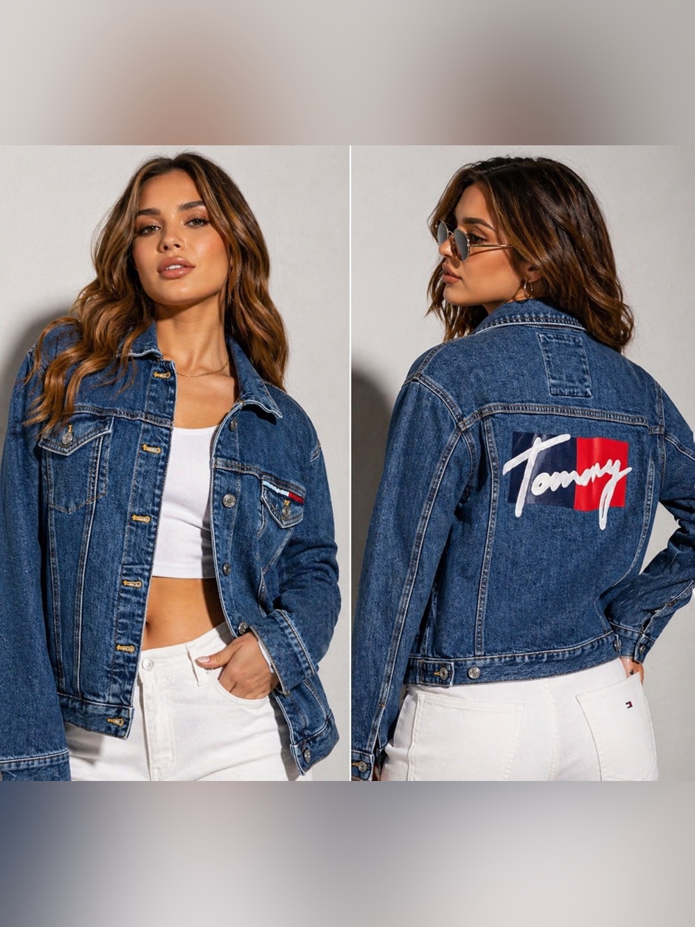 Tommy Hilfiger Denim Jacket XL Men’s Jean Coat Blue Logo Flag Vintage Streetwear